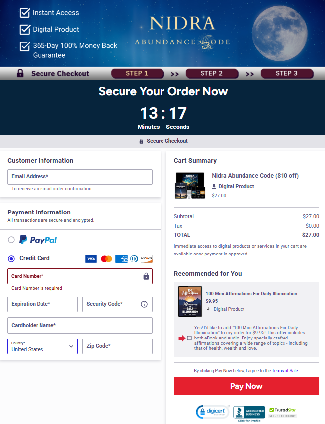 nidra-abundance-code-checkout-page